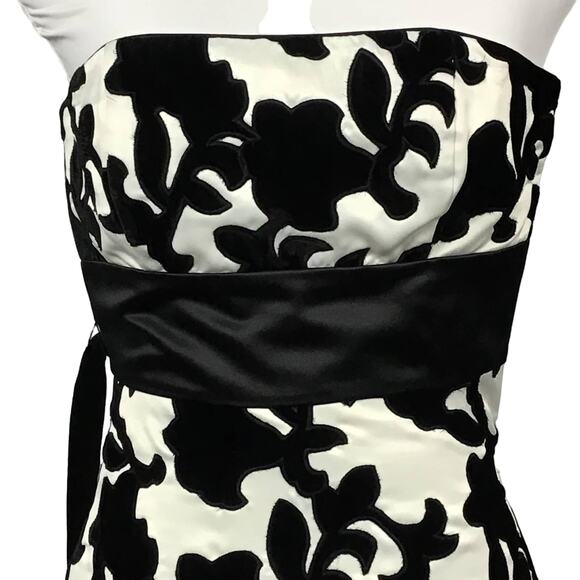 WHBM White House Black Market Strapless Satin Velvet Black White Mini Dress sz 0 - Picture 5 of 14